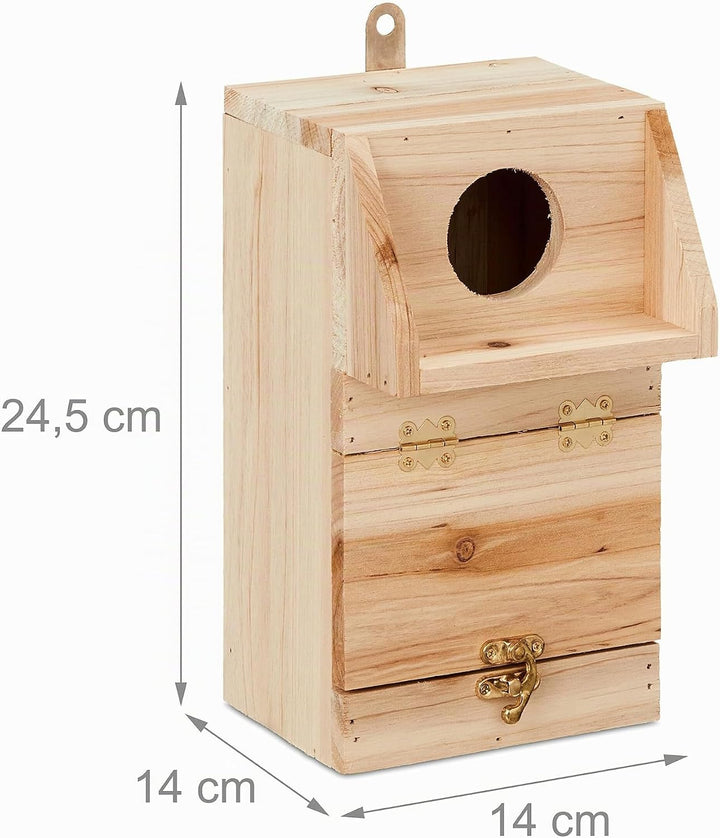 Relaxdays Nistkasten für Kohlmeise &amp; Gartenrotschwanz, mit Reinigungsklappe, Holz, Vogelnistkasten z