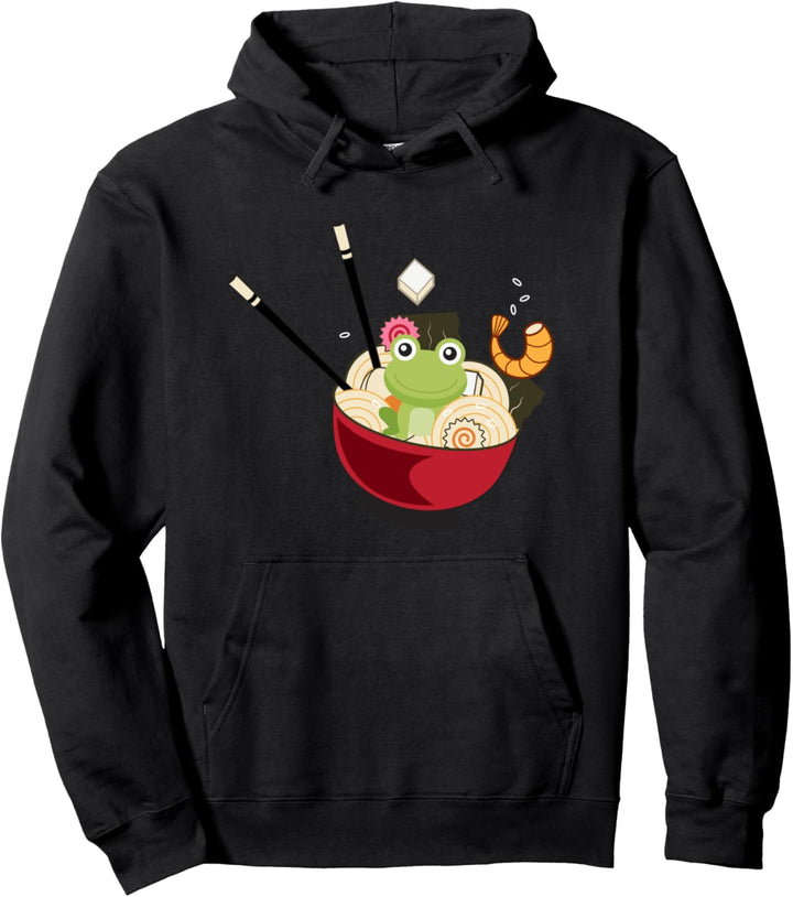 Cute Pastel Frog Ramen Bowl Pullover Hoodie