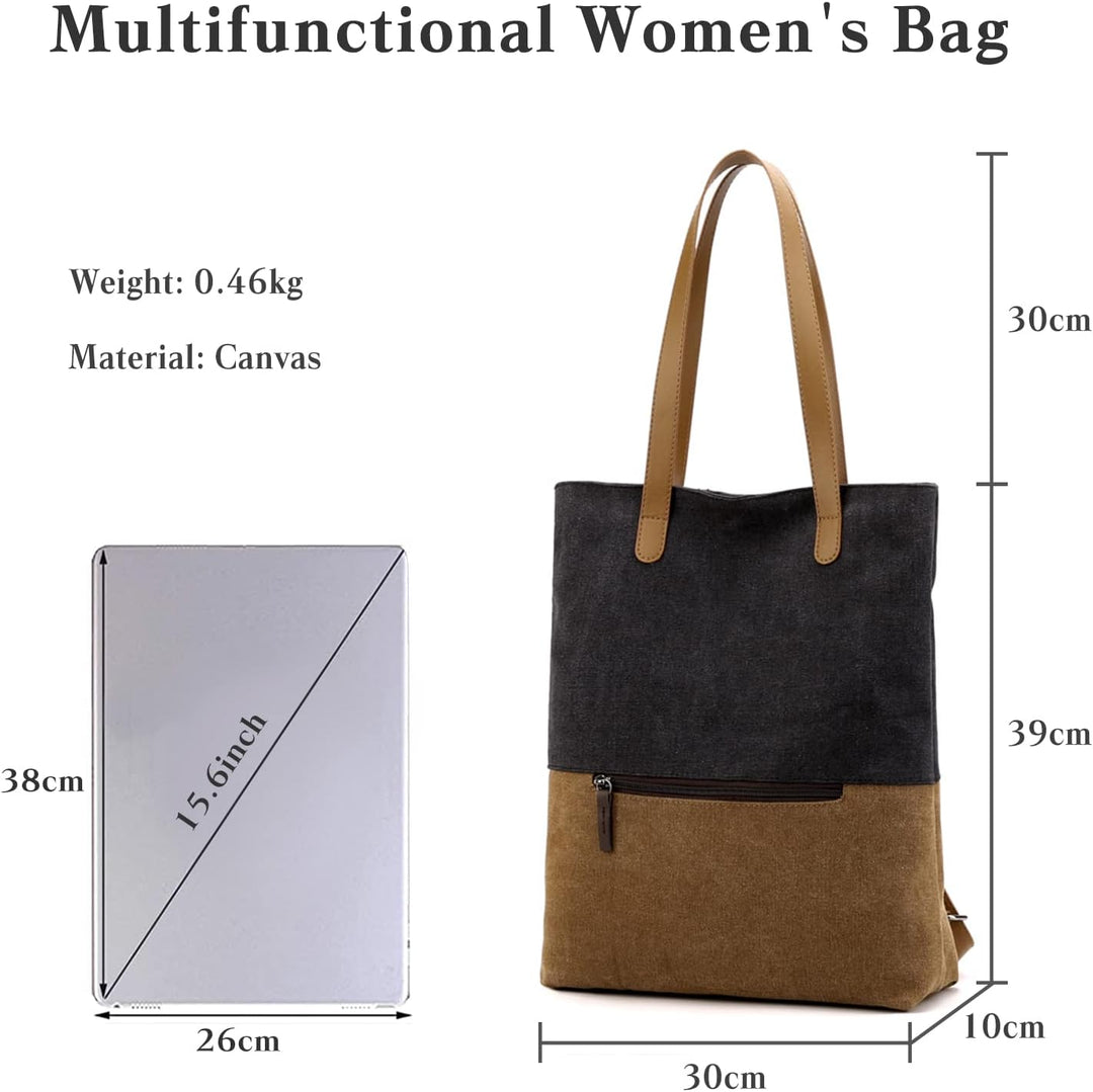 PORRASSO Damen Segeltuch Handtasche Rucksack Frauen Schultertasche Shopper Tasche Hobotasche für Sch