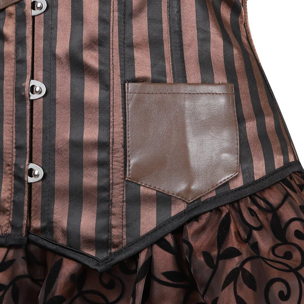 Jutrisujo steampunk unterbrust leder corsage Braun korsett Kleid Corsagenkleid piraten rock burlesqu