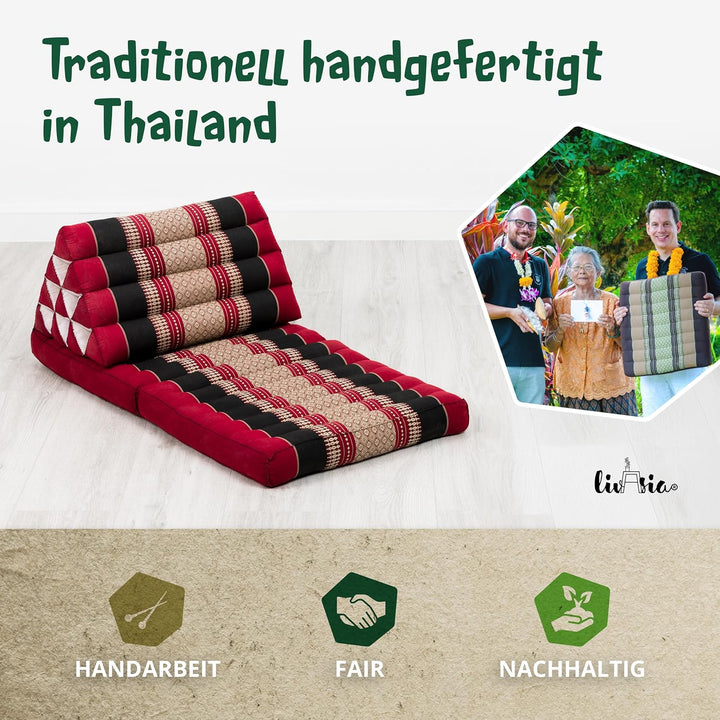 livasia Thaikissen mit 2 Auflagen, Dreieckskissen mit Sitzkissen, Keilkissen mit Kapok, Rückenkissen