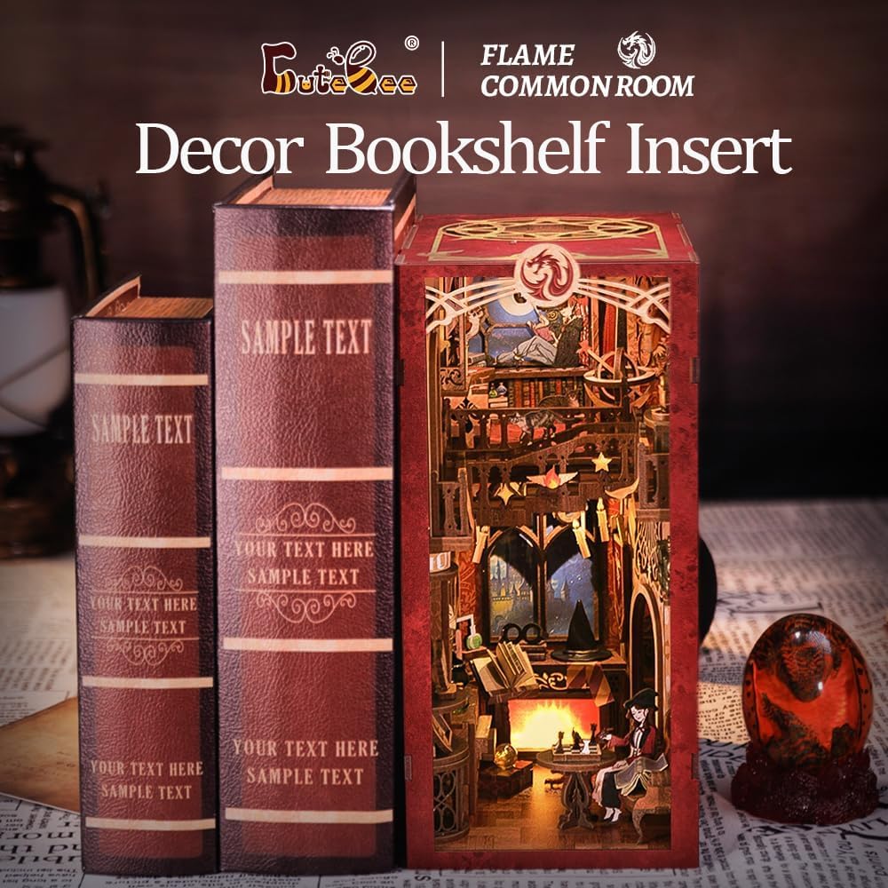 CUTEBEE Book Nook Kit mit Staubschutzhülle–DIY Puppenhäuser Miniatur Haus Kit mit LED-Licht,Booknook