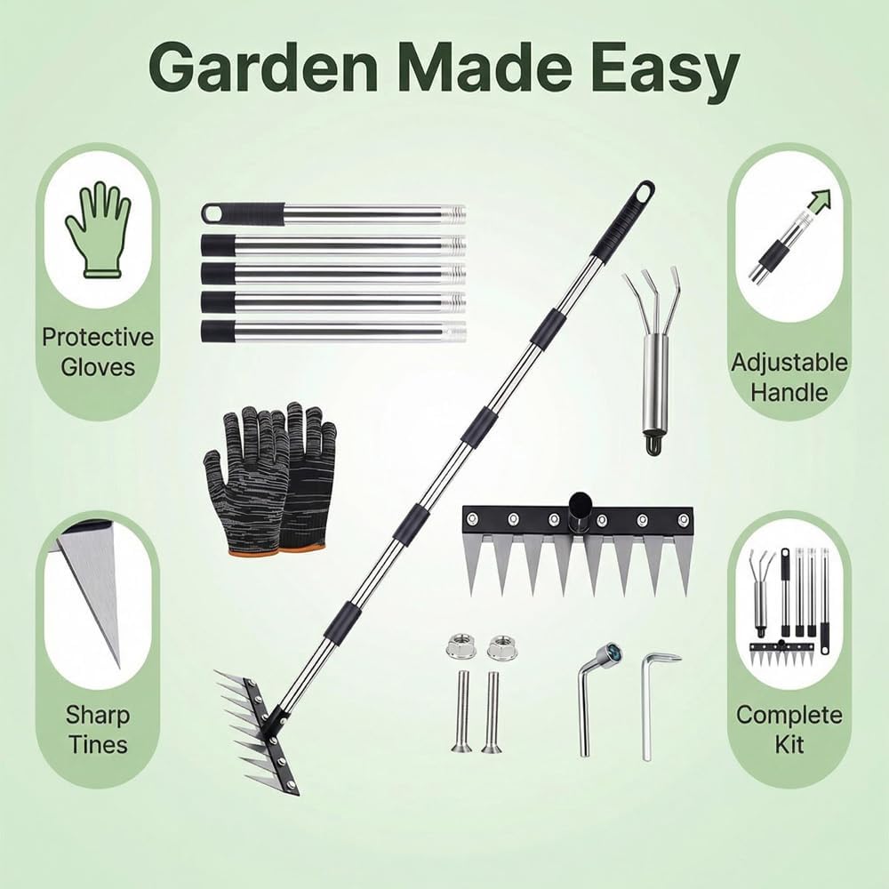 Unkrautstecher mit Langem Stiel 185cm, Garden Harke, Mehrzweck Garten Unkraut Werkzeug, Unkrautreche