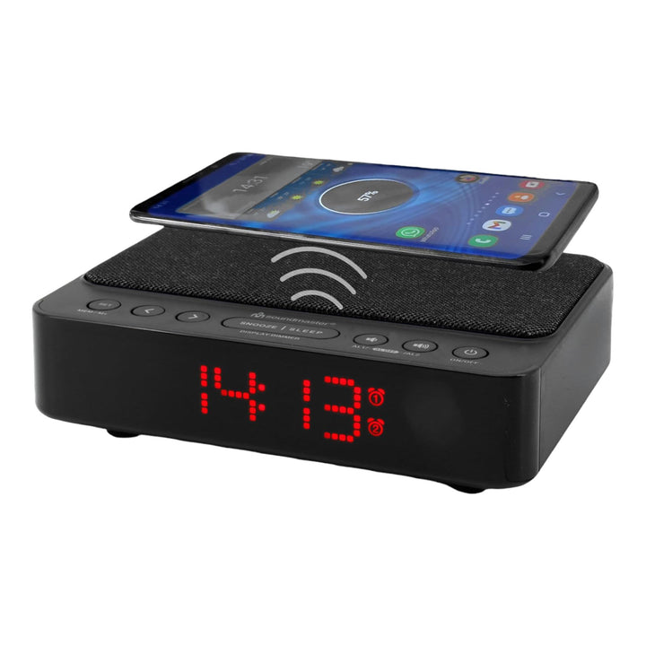 Soundmaster UR124SW Radiowecker mit kabelloser Ladestation, Wireless Charger iPhone/Samsung Galaxy,L
