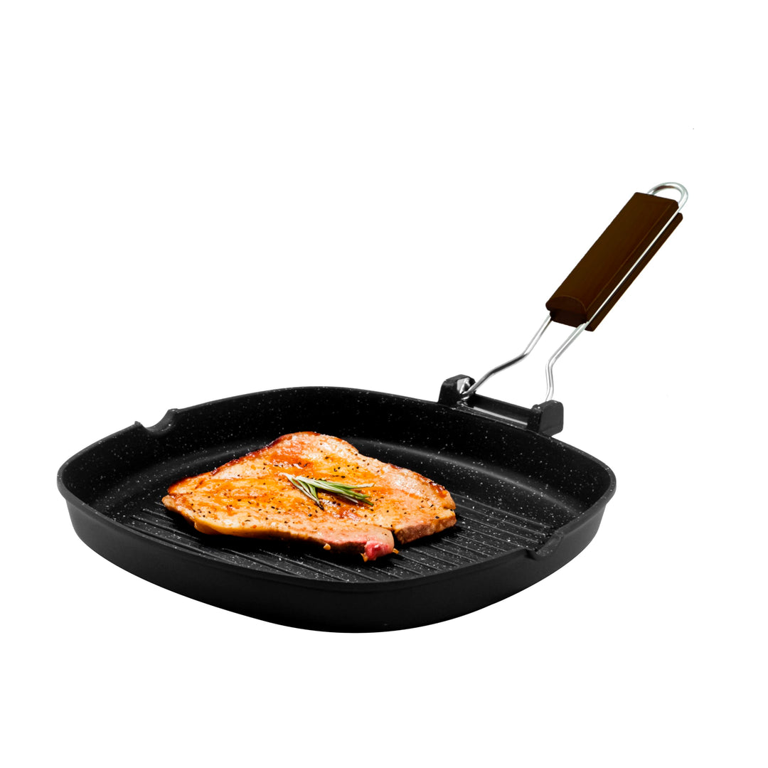Zanetti, Grillpfanne 24 x 24 cm, Grillplatte aus Aluminium-Druckguss mit hoher Dicke, Grillplatte fü