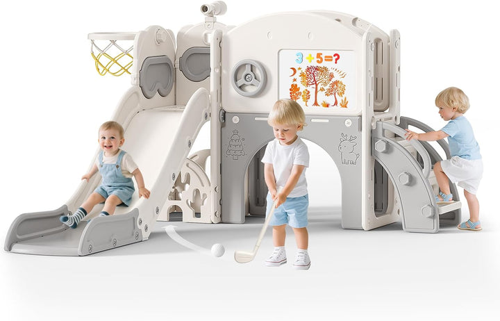 Kinderrutsche, Kleinkinderrutsche freistehend mit Basketballkorb, Kleinkinderklettergerüst, Babyruts