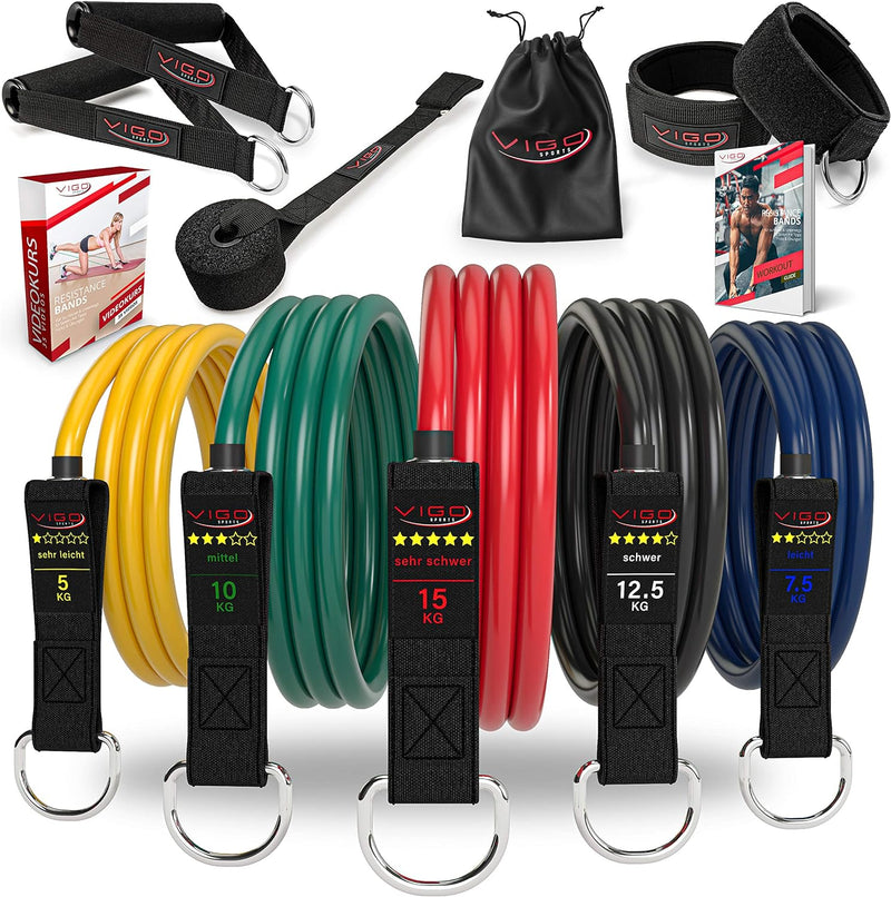VIGO SPORTS Resistance Bands Expander Set inkl. Videokurs & PDF Anleitung - effektives Home-Workout