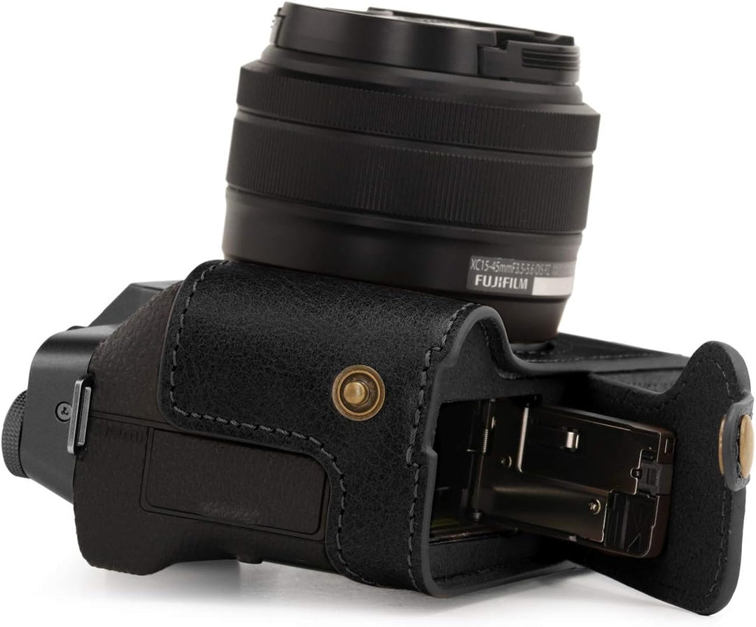 MegaGear MG1885 Ever Ready Kameratasche aus Echtleder, für Fujifilm X-T200, Schwarz, Schwarz