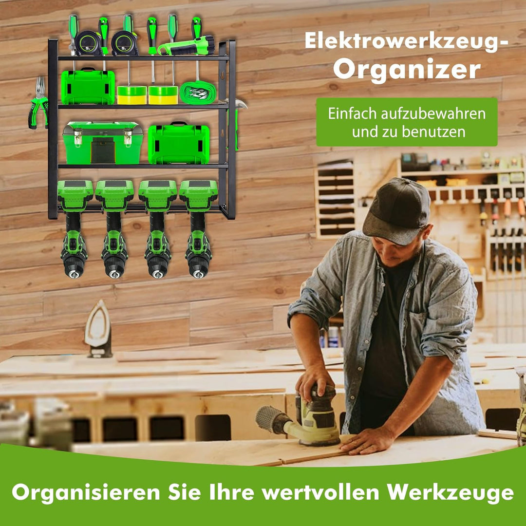 Mimoke Wandmontiertes Werkzeugregal - 4-stufiger Elektrowerkzeug-Organisator & Bohrerwerkzeug-Organi