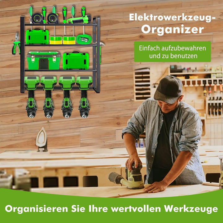 Mimoke Wandmontiertes Werkzeugregal - 4-stufiger Elektrowerkzeug-Organisator & Bohrerwerkzeug-Organi