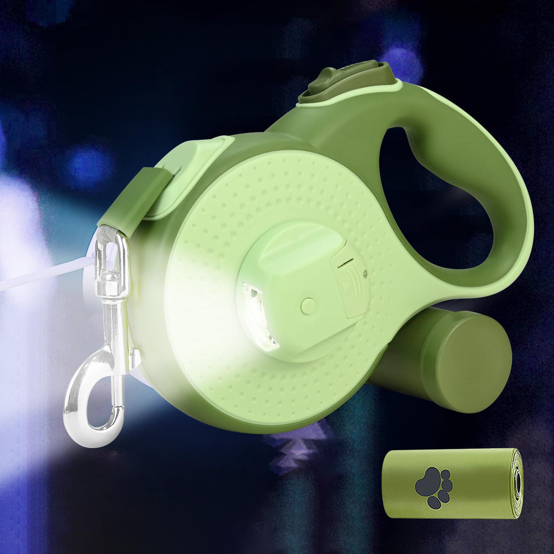 Hundeleine 8M - Hunde Leine Rollleine mit LED-Licht und Kottaschenhalter, Verknotungsfrei Leine, Sch