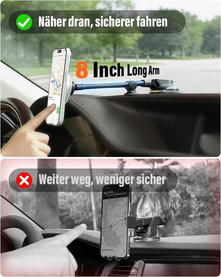 APPS2Car Magnetische Handyhalterung Auto für MagSafe, Langarm Saugnapf Windschutzscheibe & Armaturen