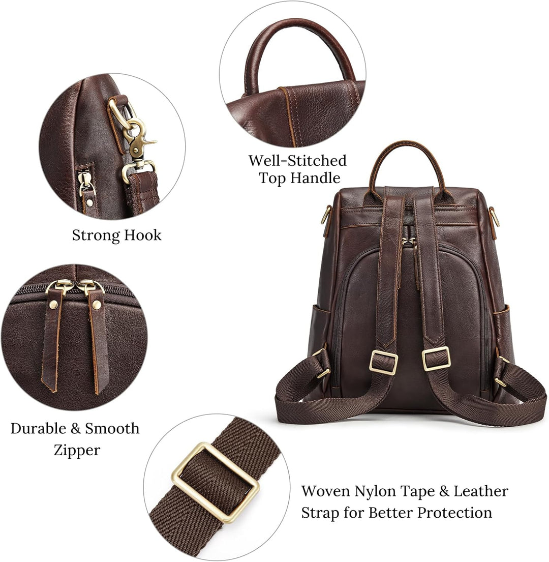 S-ZONE Damen Rucksack Wasserdicht Weiches Echtleder Anti Diebstahl Mode Schultasche Handtasche Casua