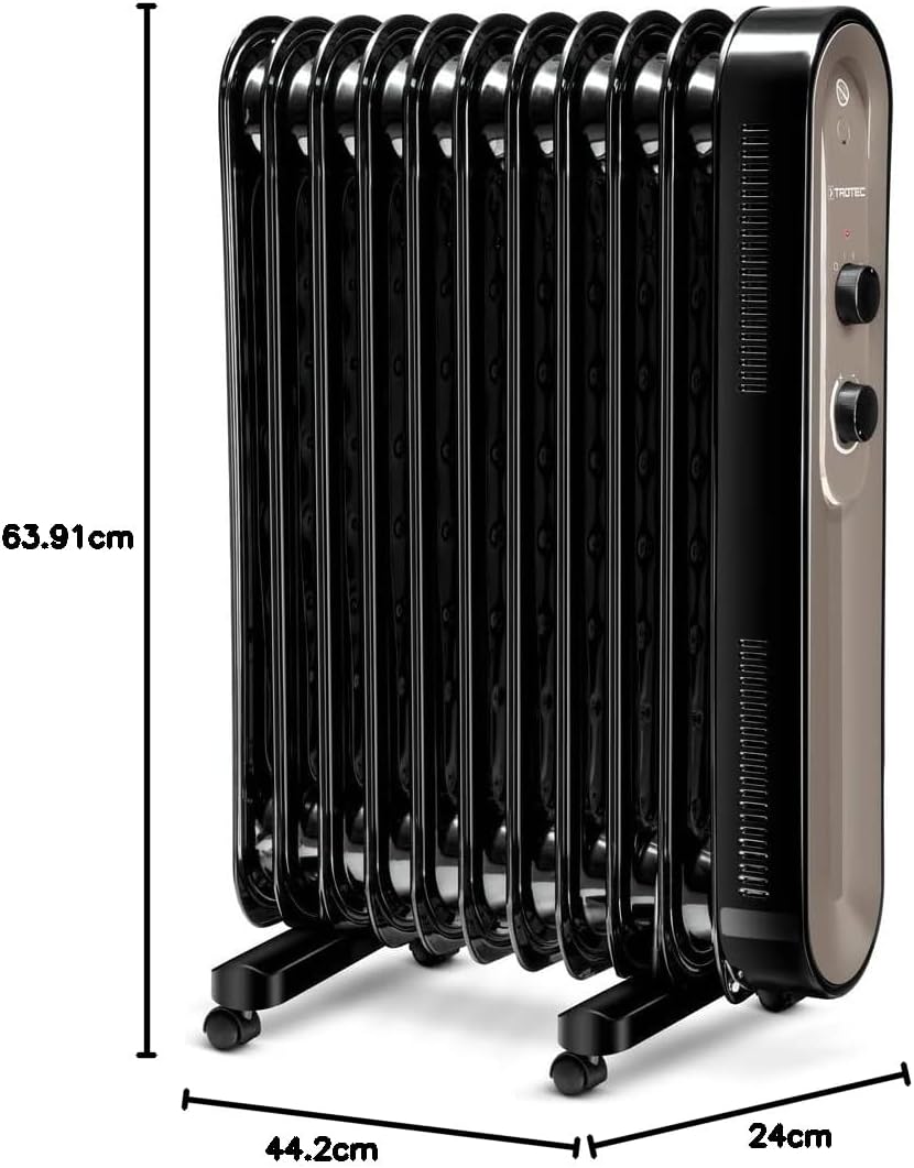 TROTEC Ölradiator TRH 24 E – Heizleistung 1000 W / 1200 W / 2200 W – Elektro Heizkörper, 11 Rippen,