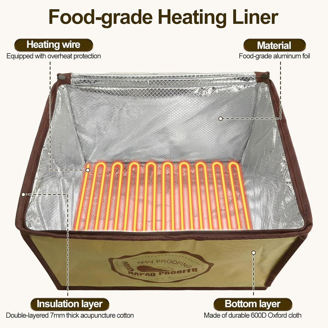 Gärbox Sauerteig mit Heizung, Faltbarer Elektrischer Brot Gärschrank mit NTC Temperatursensor 10-45°