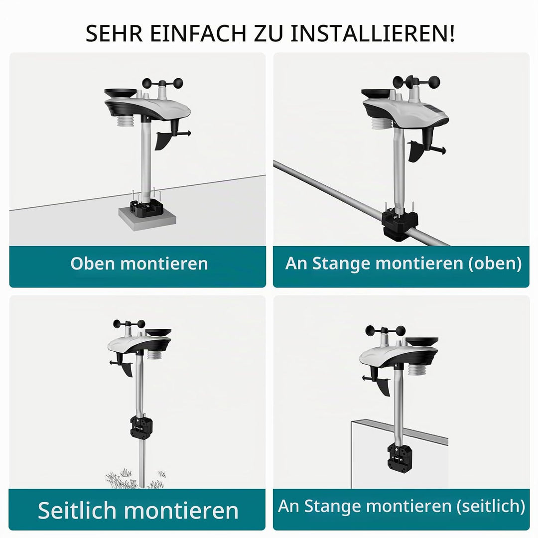 12-in-1 Wetterstation Funk mit Aussensensor, Windmesser, Regenmesser, Barometer, Innen-/Aussentemper