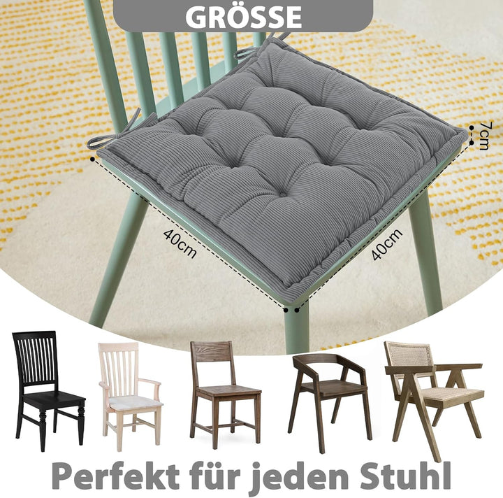 Indoor Sitzkissen Stuhl 2er Set – Komfortable Cordstoff-Sitzmatte Stuhlkissen mit Bändern, Hochwerti
