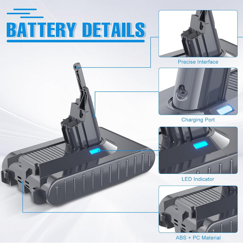 Verbesserter 8.0Ah/8000mAh V8 SV10 Akku 215681 Ersatz kompatibel mit Dyson V8 Animal/Absolute/Motorh