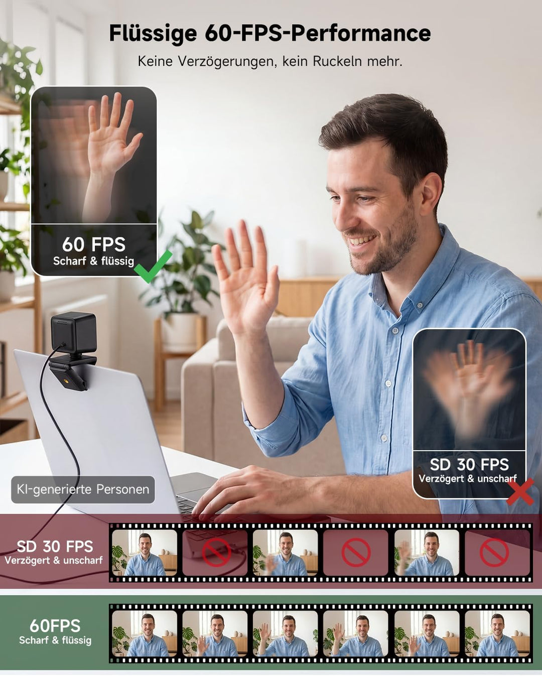 AOC UHD Webcam 4K, Webcam mit Objektivabdeckung & Dual Mikrofon, 75° Streaming Kamera mit Autofokus,