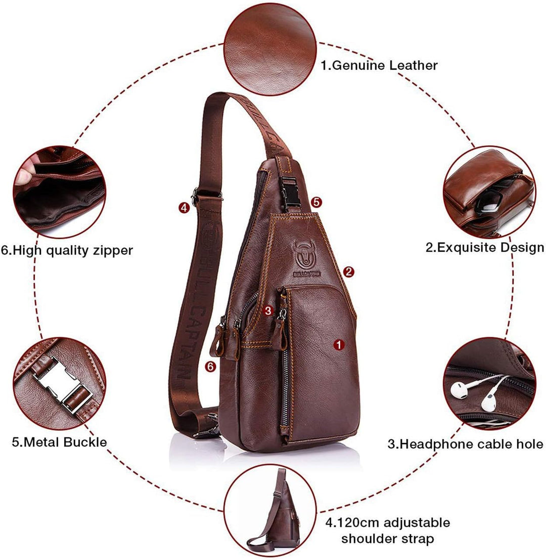 BULLCAPTAIN Tasche Leder Herren Sling Bag, Umhängetasche, Brusttasche, Rucksack zum Wandern, Radfahr