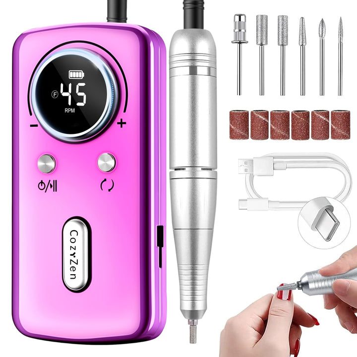CozyZen Kabellose Nagelfeile Professionell: 45000 U/min Wiederaufladbare Elektrische Nagelfeile Set,