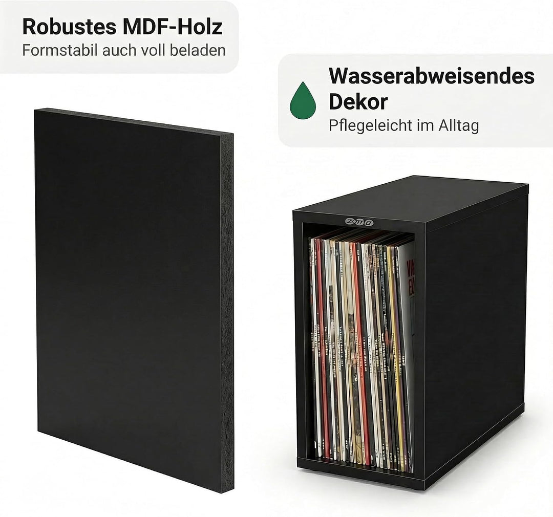 Zomo VS-Box 50 Schallplattenregal aus MDF Holz, Vinyl Aufbewahrung für 12-Zoll LPs, stapelbar, offen