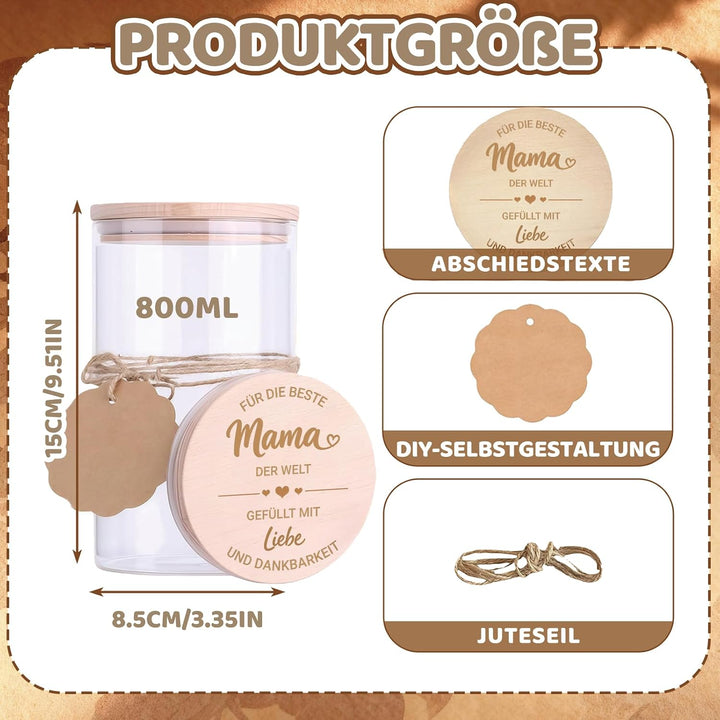 Mama Geschenk, Glasdose mit Holzdeckel 800ml, Mama Geburtstagsgeschenk, Muttertagsgeschenk, Geschenk