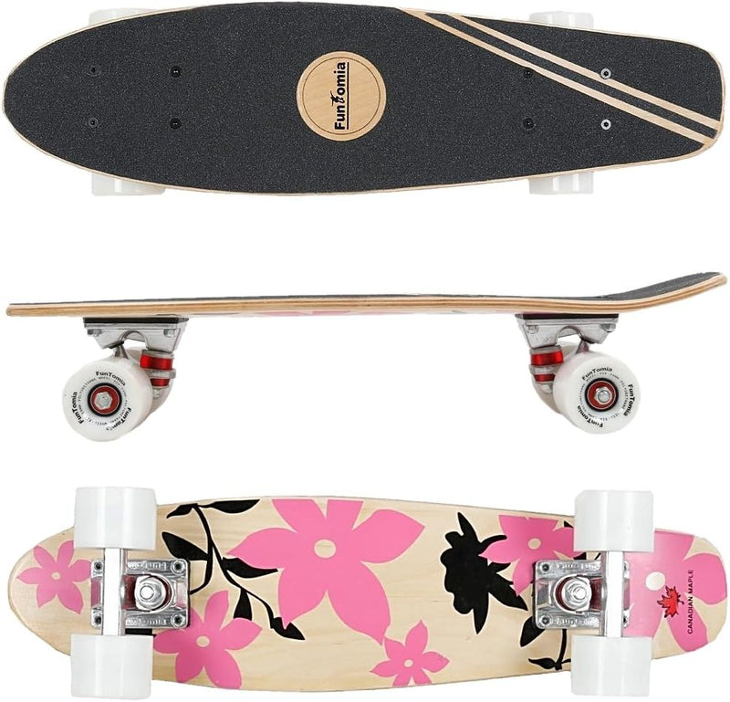 FunTomia Mini-Board Cruiser Skateboard 57cm aus 7-lagigem kanadischem Ahornholz inkl. Mach1 ABEC-9 K