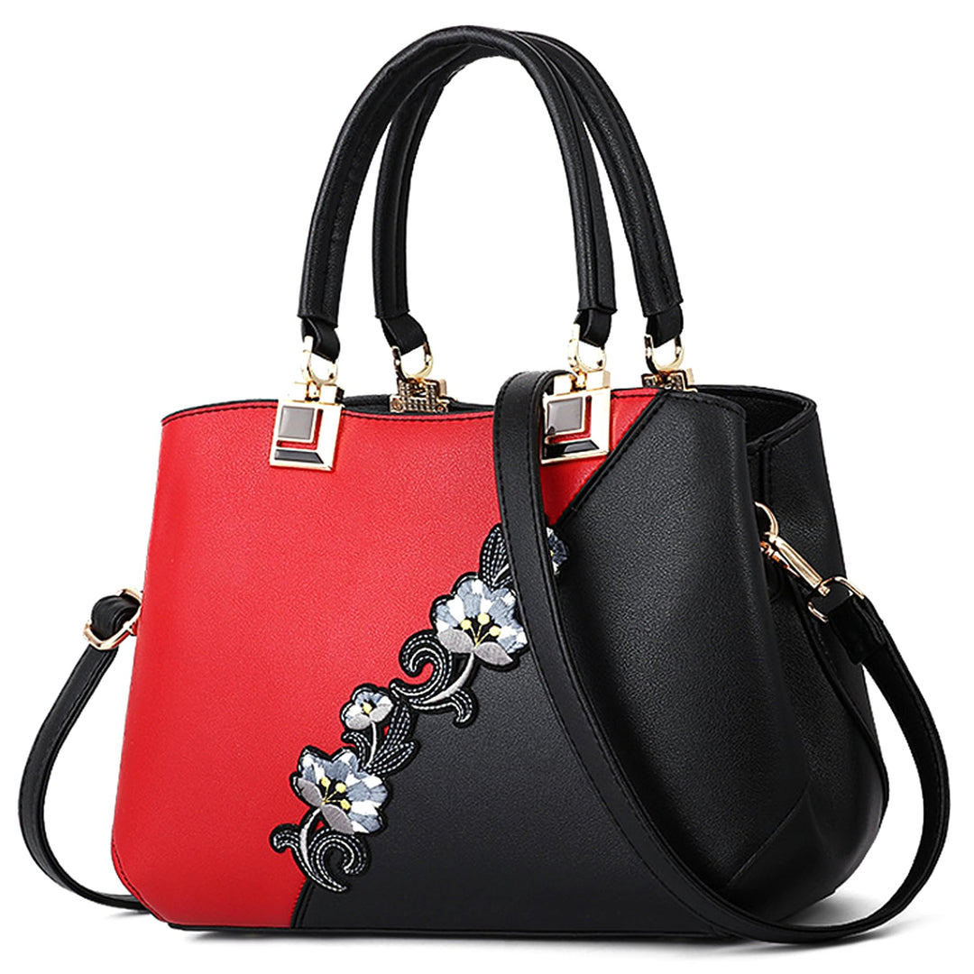 VARLIVOO Handtasche Damen Mittelgross Elegant Taschen mit Blumenstickerei Leader PU Henkeltasche Fra
