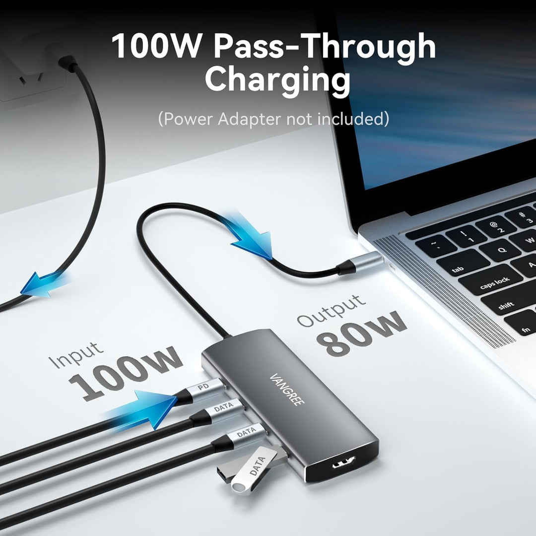 USB C Hub 10Gbps, 3 USB 3.2 Gen 2 Ports, 4K@60Hz HDMI, 100W PD, 2 USB 3.0 & SD/TF Card Reader, USB-C