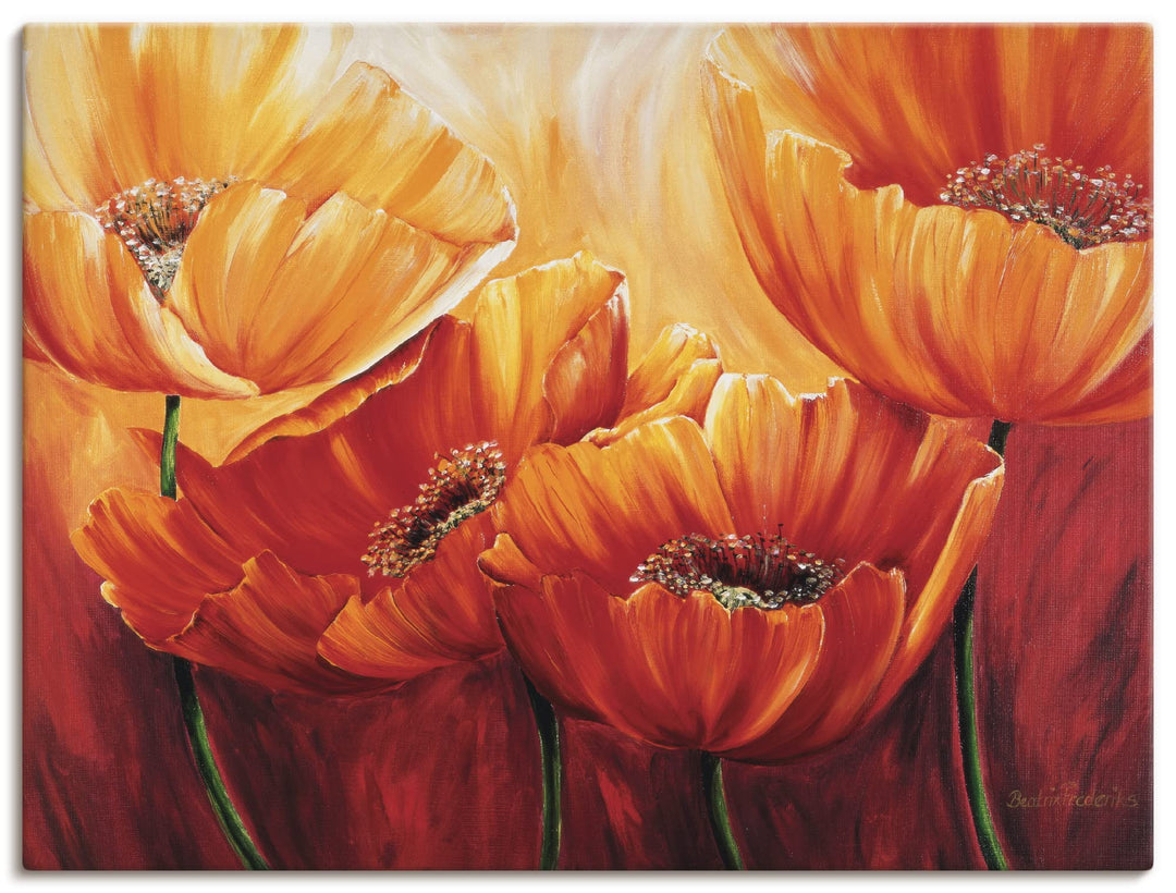 ARTland Leinwandbilder Wandbild Bild auf Leinwand 60 x 45 cm Botanik Blumen Mohnblume Malerei Orange