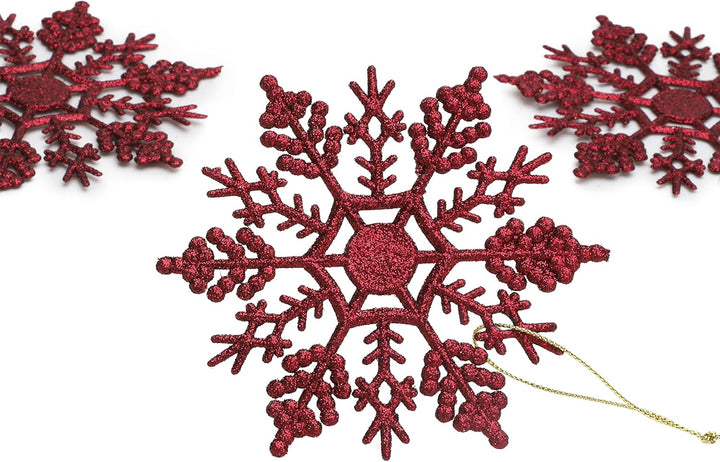 Packung mit 12-10 cm Glitter Schneeflocke zum Aufhängen - Weihnachtsschmuck… (Rioja Rot), Rioja Rot