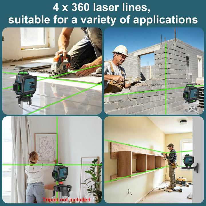 QUPERR 4D Kreuzlinienlaser Grün, 4x360° selbstnivellierende Laser Wasserwaage mit 16 Linien, Linienl