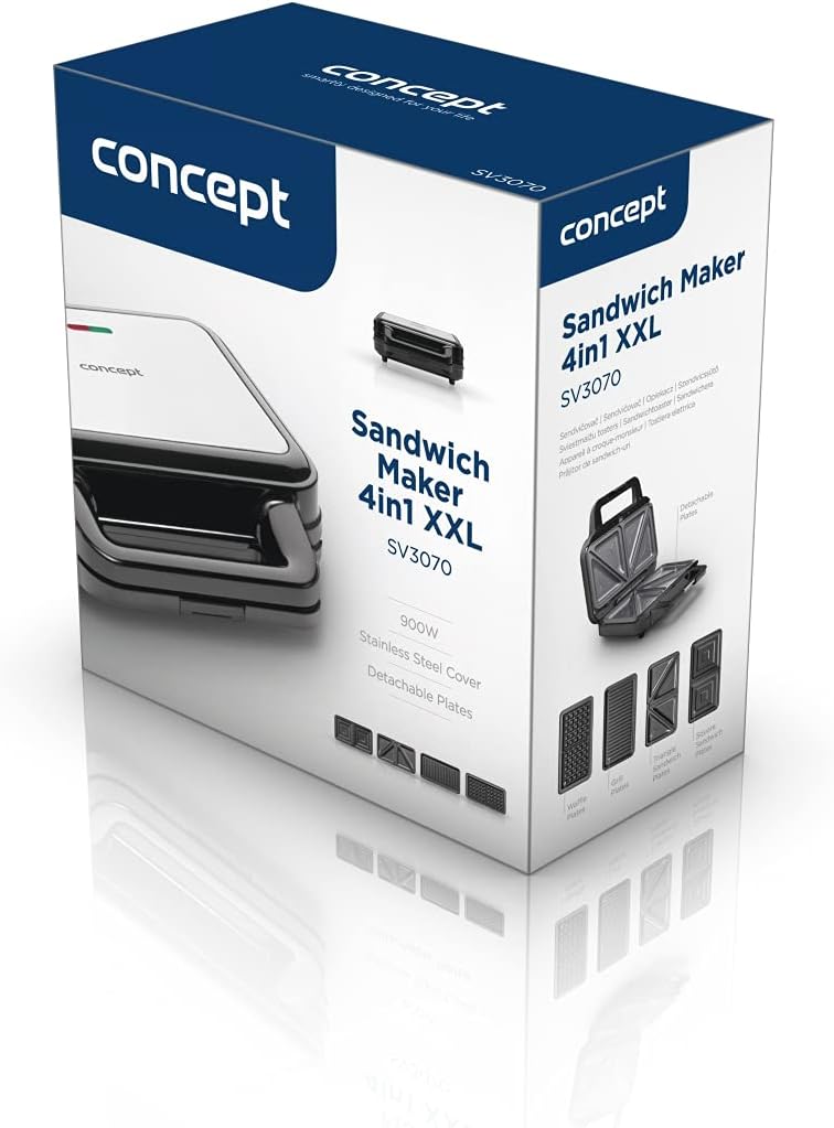 CONCEPT Hausgeräte Sandwichmaker mit austauschbaren Platten 4 in 1 SV3070, 900 W, schwarz