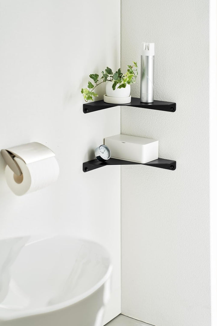 Yamazaki 6912 TOWER Wandmontiertes Eckregal, schwarz, Stahl, minimalistisch, 22 x 22 x 3.3 cm One Si