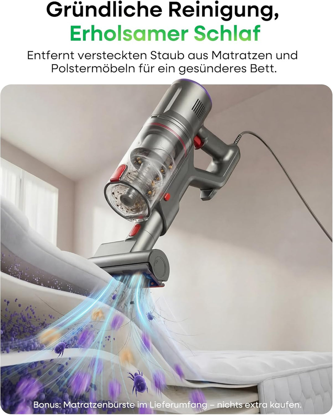 FAMIVAC Staubsauger mit Kabel, 65KPa &amp; 600W Konstante Saugkraft, Staubsauger Beutellos mit Matratzen