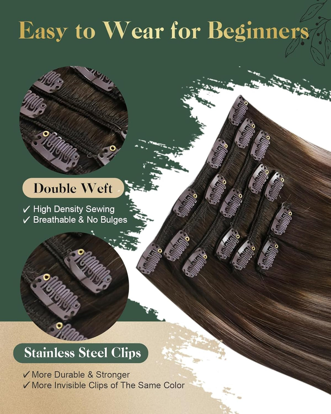 Ugeat Clips Echthaar Extension 35cm Haarverlängerung Clip in Extensions Echthaar Dicke Haare Balayag