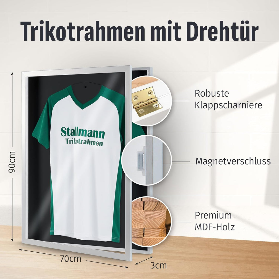 Stallmann Design Trikotrahmen 'Easy Click & Fill' mit Tür | Rahmen-Farbe: Aluminum-Optik | Hintergru