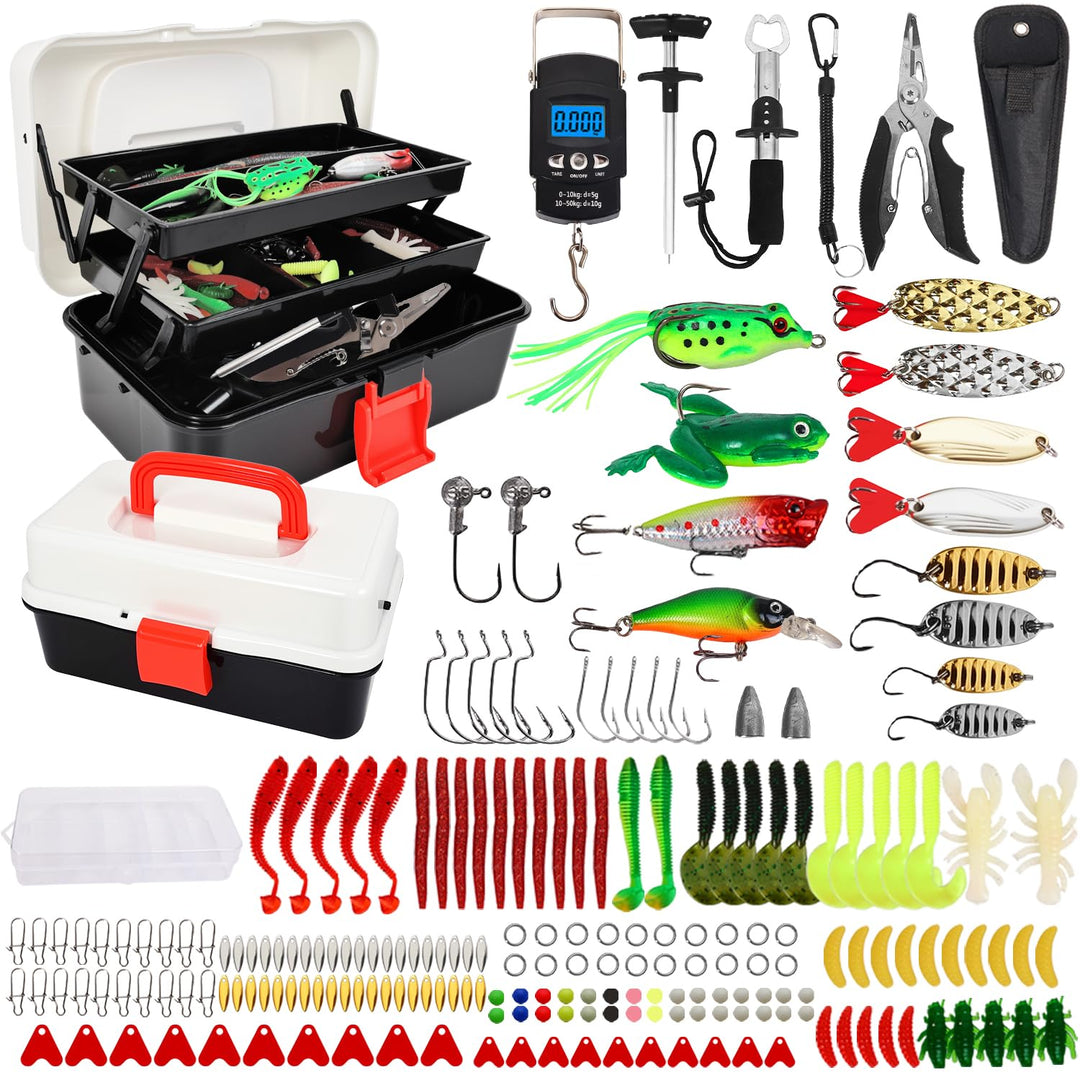 213 PCS Angelzubehör-Set,Angelkoffer mit Zubehör Angelset mit Blei-Gewichten,Haken,Angelköder,Angela
