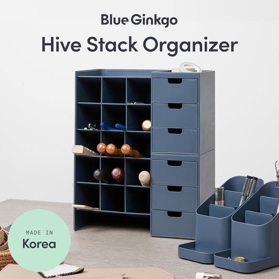 BLUE GINKGO Hive Stack Desk Organizer – Stapelbarer Stiftehalter, Schreibtischorganizer mit Schublad