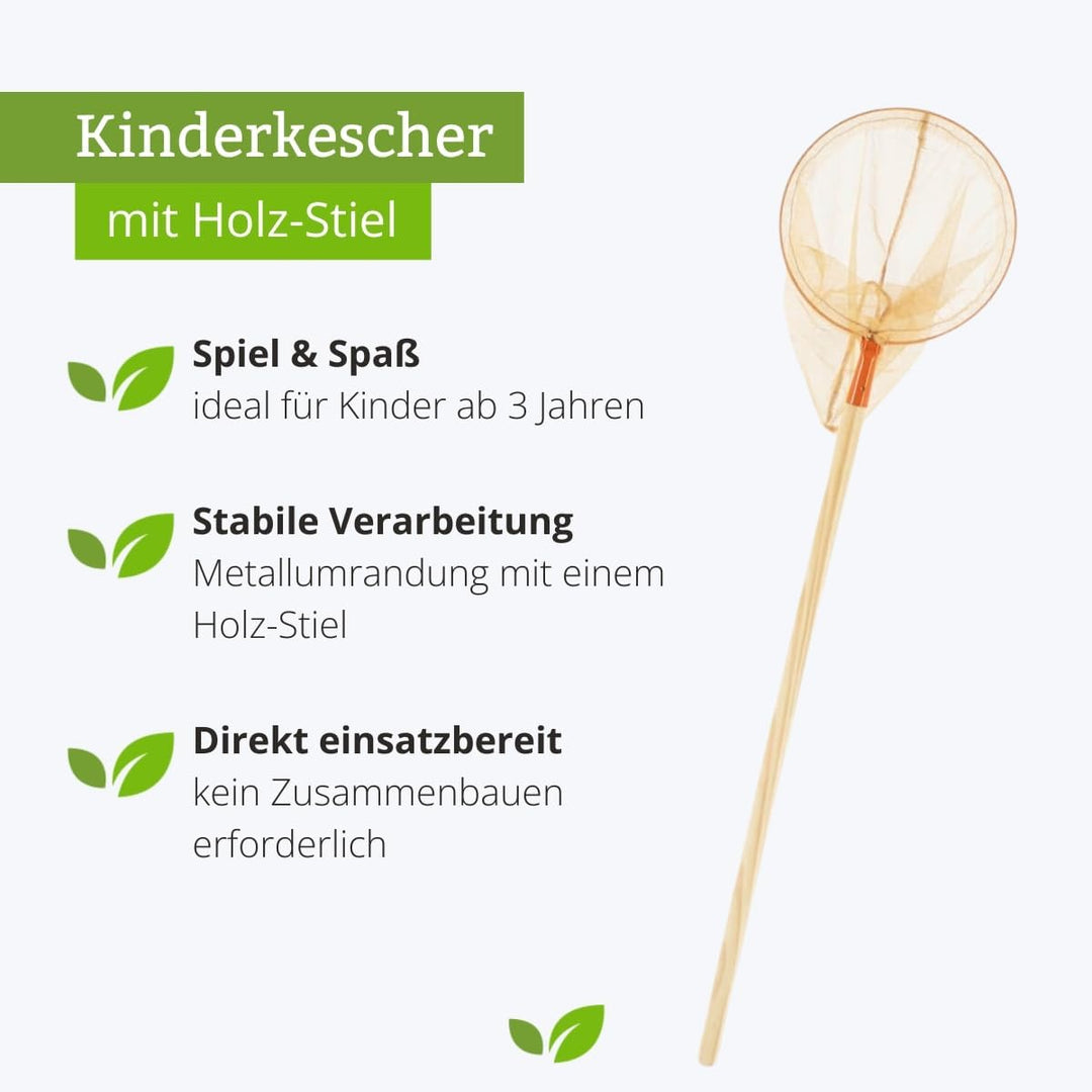 Rekord Kescher für Kinder (Metall, Orange) mit 72 cm Holz-Stiel, Durchmesser Kescher ca. 23 cm, Gesa