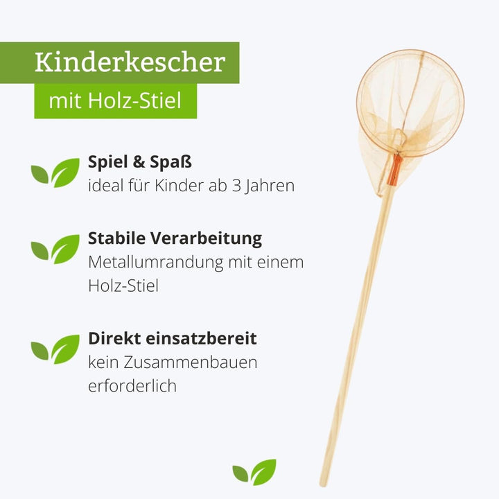 Rekord Kescher für Kinder (Metall, Orange) mit 72 cm Holz-Stiel, Durchmesser Kescher ca. 23 cm, Gesa