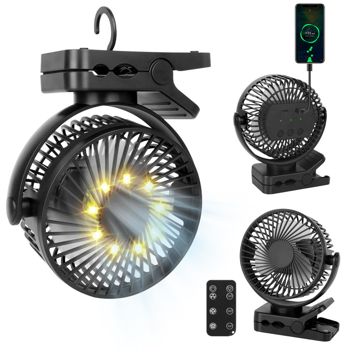 12000mAh Camping Ventilator, Clip Ventilator Akku mit Fernbedienung, Wiederaufladbarer Tischventilat
