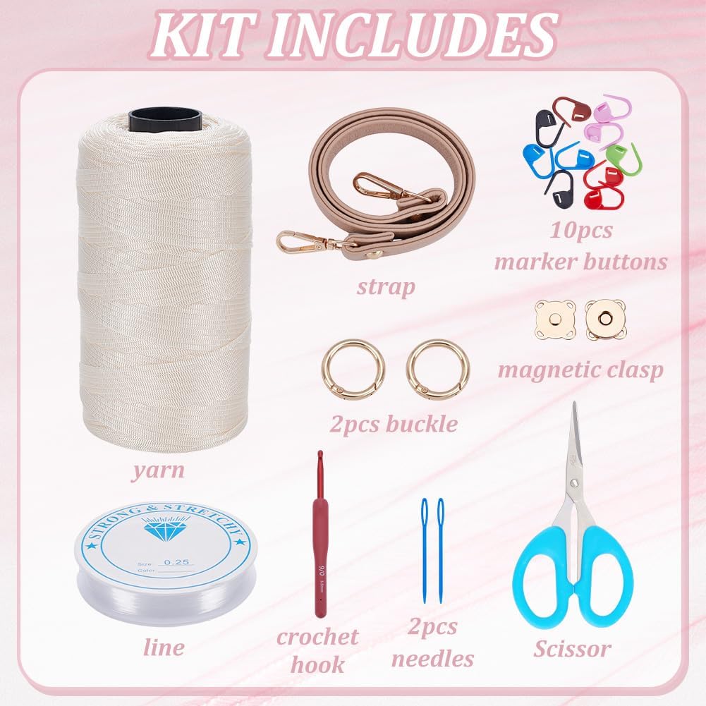 FREEBLOSS Herstellung von Häkeltaschen Häkel Starter Set Mit Video Tutorial Griff Aus PU Leder Handg