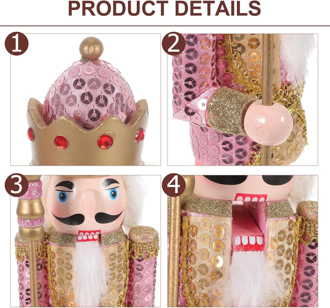 Veemoon Rosa Nussknackerfiguren, Glitzernde Soldatenfiguren, Weihnachtssoldaten-Dekoration für Den S