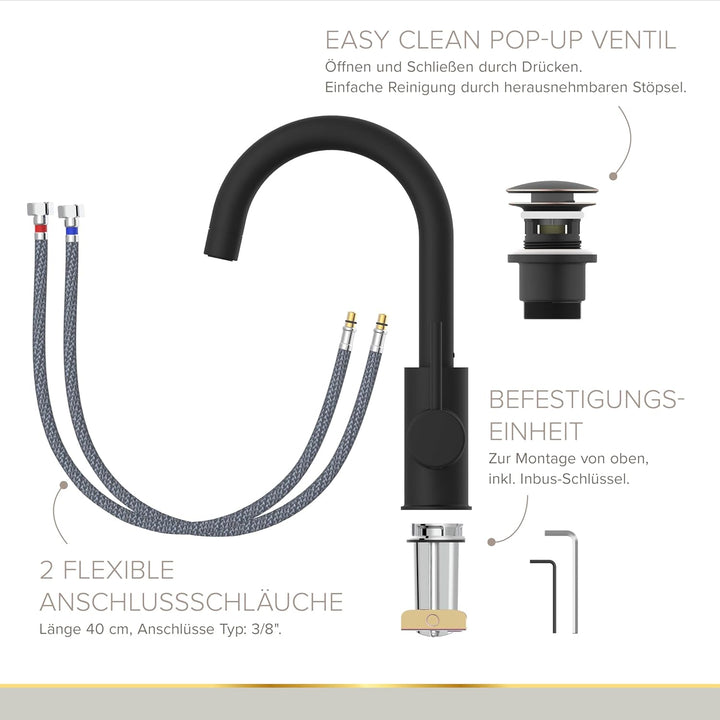 Lenz BOW² Waschtischarmatur schwarz-matt 46010251, Schwarz-matt