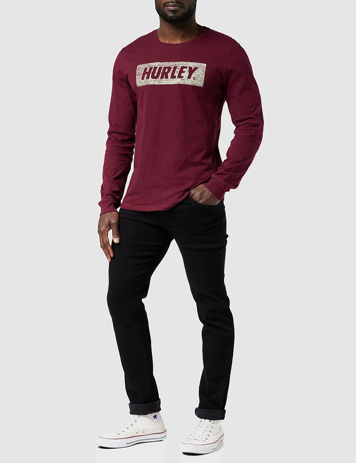 Hurley Herren M Evd WSH Fastlane Bx Texture Ls T-Shirt S Dunkles Beetroot, S Dunkles Beetroot