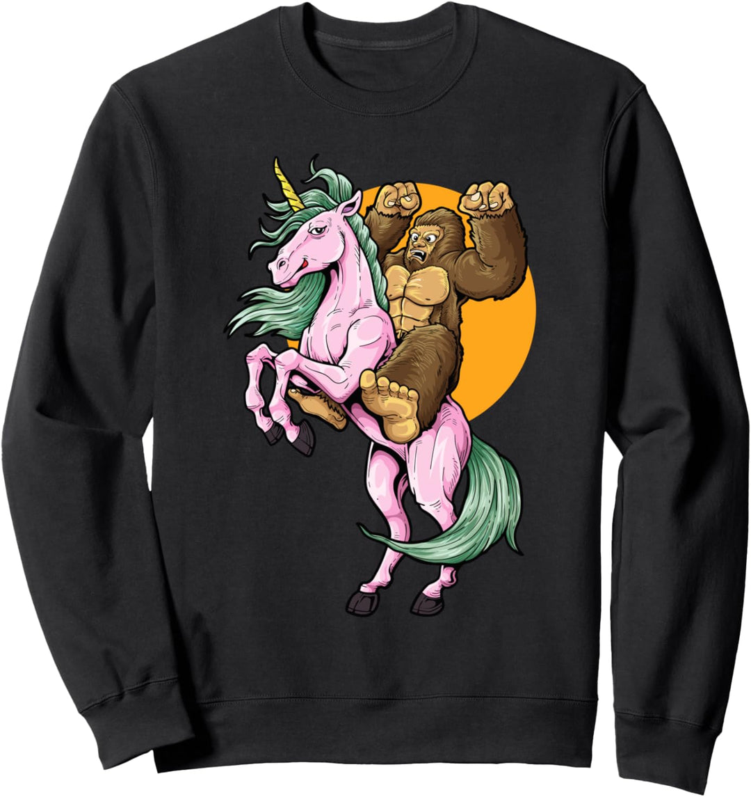 Bigfoot Riding Unicorn Fantasy Cryptid Rainbow Cryptozoology Sweatshirt