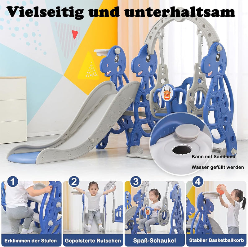 Aufun Rutsche Kinderrutsche, 4-in-1, Spielplatz mit Basketballkorb, extra Lange Rutsche, Schaukel, e