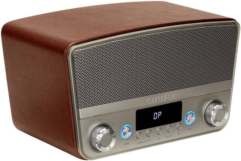 Aiwa BSTU-750BR Kompakter Lautsprecher im Vintage-Stil (Aktiv, Stereo, 50 W RMS, Bluetooth, optische